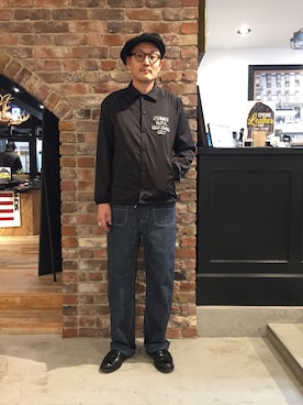 「ナイロンジャケット」｜「アイテム（サロペット/オーバーオール）」を使った、matsuuraさん（メンズ・189cm）の冬コーディネート