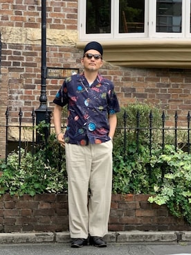 「schott（ショット）のSchott/ショット/HAWAIIAN SHIRT PLANET/ハワイアンシャツ プラネット（シャツ/ブラウス）」を使った、matsuuraさん（メンズ・189cm）の春コーディネート
