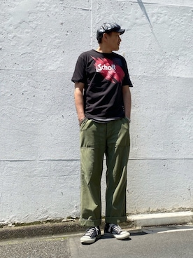 「schott（ショット）のSchott/ショット/SCRIBBLE T-SHIRT（Tシャツ/カットソー）」を使った、matsuuraさん（メンズ・189cm）の夏コーディネート