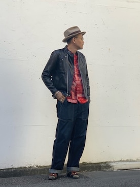 「バンダナ」｜「アイテム（ライダースジャケット）」を使った、matsuuraさん（メンズ・189cm）の夏コーディネート
