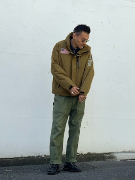「schott（ショット）のSchott/ショット/ARMY FATIGUE PANTS/アーミー ファティーグ パンツ（その他パンツ）」を使った、matsuuraさん（メンズ・189cm）の秋コーディネート