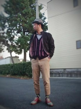 「FRED PERRY（フレッドペリー）のアイテム（カーディガン/ボレロ）」を使った、Go店長さん（メンズ・179cm）の冬コーディネート