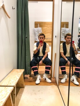 「RAF SIMONS（ラフシモンズ）のアイテム（アクセサリー）」を使った、栗木 壱平さん（メンズ・174cm）の夏コーディネート