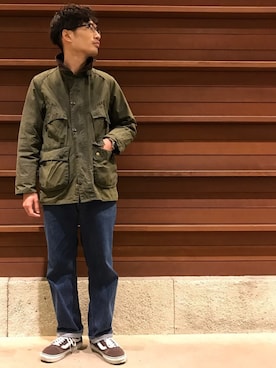 「barbour」｜「アイテム（ダウンジャケット/コート）」を使った、223さん（メンズ・169cm）の冬コーディネート