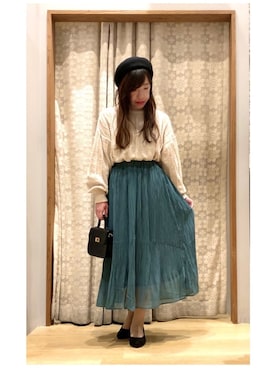 「earth music&ecology（アースミュージックアンドエコロジー）のシアー消しプリーツスカート ＊（スカート）」を使った、yuuuboooさん（レディース・158cm）の秋コーディネート