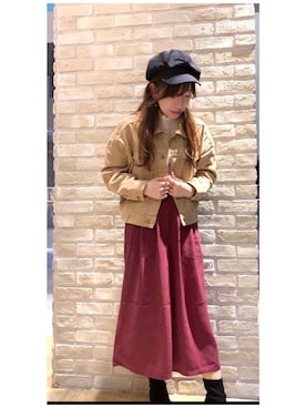 「earth music&ecology（アースミュージックアンドエコロジー）のCOTTON USAコーデュロイ(BIG Gジャン) ＊（ブルゾン）」を使った、yuuuboooさん（レディース・158cm）の秋コーディネート