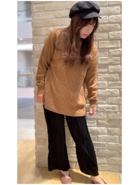 「earth music&ecology（アースミュージックアンドエコロジー）のベロアプリーツパンツ ＊（その他パンツ）」を使った、yuuuboooさん（レディース・158cm）の秋コーディネート