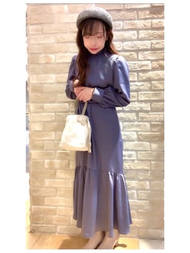 「サックスブルー」｜「アイテム（ハンチング/ベレー帽）」を使った、yuuuboooさん（レディース・158cm）の秋コーディネート