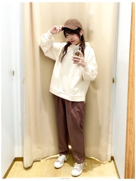 「earth music&ecology（アースミュージックアンドエコロジー）のハイウエストテーパードパンツ ＊（その他パンツ）」を使った、yuuuboooさん（レディース・158cm）の秋コーディネート