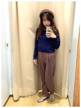 「earth music&ecology（アースミュージックアンドエコロジー）のハイウエストテーパードパンツ ＊（その他パンツ）」を使った、yuuuboooさん（レディース・158cm）の秋コーディネート