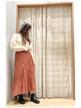 「テラコッタ」｜「アイテム（ハンチング/ベレー帽）」を使った、yuuuboooさん（レディース・158cm）の秋コーディネート