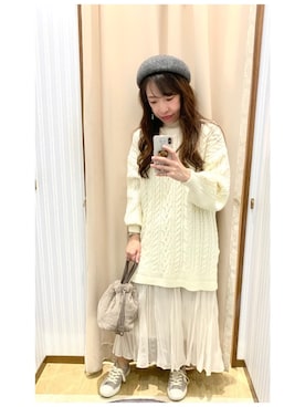「earth music&ecology（アースミュージックアンドエコロジー）のシアーワッシャースカート　＊（スカート）」を使った、yuuuboooさん（レディース・158cm）の秋コーディネート