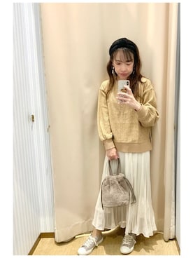 「earth music&ecology（アースミュージックアンドエコロジー）のシアーワッシャースカート　＊（スカート）」を使った、yuuuboooさん（レディース・158cm）の秋コーディネート
