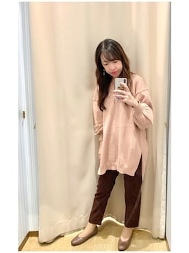 「earth music&ecology（アースミュージックアンドエコロジー）の理想のオーガニックコットンニット(チュニック丈)　＊（ニット/セーター）」を使った、yuuuboooさん（レディース・158cm）の秋コーディネート