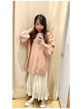 「earth music&ecology（アースミュージックアンドエコロジー）の理想のオーガニックコットンニット(チュニック丈)　＊（ニット/セーター）」を使った、yuuuboooさん（レディース・158cm）の秋コーディネート