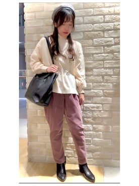 「earth music&ecology（アースミュージックアンドエコロジー）のリバーシブベレー帽 ＊（ハンチング/ベレー帽）」を使った、yuuuboooさん（レディース・158cm）の冬コーディネート