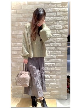 「earth music&ecology（アースミュージックアンドエコロジー）のシアーワッシャースカート　＊（スカート）」を使った、yuuuboooさん（レディース・158cm）の冬コーディネート