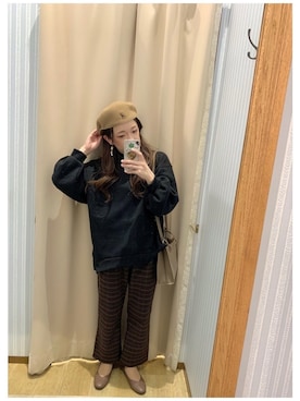 「ハンチング」｜「アイテム（キャップ）」を使った、yuuuboooさん（レディース・158cm）の冬コーディネート