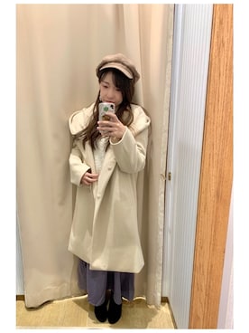 「earth music&ecology（アースミュージックアンドエコロジー）のサテンフレアスカート　＊（スカート）」を使った、yuuuboooさん（レディース・158cm）の冬コーディネート