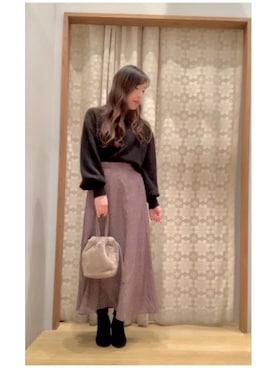 「earth music&ecology（アースミュージックアンドエコロジー）のファー巾着バッグ ＊（トートバッグ）」を使った、yuuuboooさん（レディース・158cm）の冬コーディネート