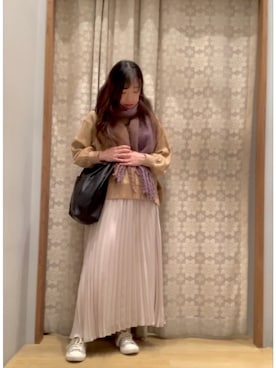 「earth music&ecology（アースミュージックアンドエコロジー）のフリンジストール　＊（マフラー）」を使った、yuuuboooさん（レディース・158cm）の冬コーディネート