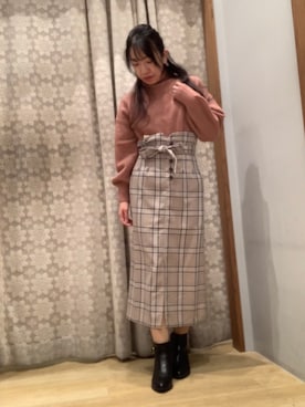 「earth music&ecology（アースミュージックアンドエコロジー）のORiental TRaffic スクエアトウブーツ ＊（ブーツ）」を使った、yuuuboooさん（レディース・158cm）の冬コーディネート