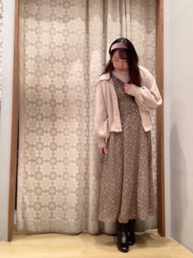 「earth music&ecology（アースミュージックアンドエコロジー）のORiental TRaffic スクエアトウブーツ ＊（ブーツ）」を使った、yuuuboooさん（レディース・158cm）の冬コーディネート