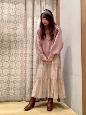 「earth music&ecology（アースミュージックアンドエコロジー）のORiental TRaffic スクエアトウブーツ ＊（ブーツ）」を使った、yuuuboooさん（レディース・158cm）の冬コーディネート