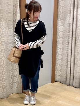 「earth music&ecology（アースミュージックアンドエコロジー）のアイテム（デニムパンツ）」を使った、yuuuboooさん（レディース・158cm）の春コーディネート