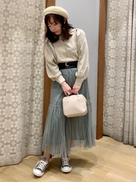 「袖ボリューム」｜「アイテム（ハンチング/ベレー帽）」を使った、yuuuboooさん（レディース・158cm）の春コーディネート