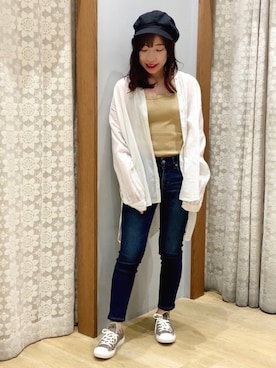 「earth music&ecology（アースミュージックアンドエコロジー）のアイテム（キャスケット、ブラック系）」を使った、yuuuboooさん（レディース・158cm）の春コーディネート