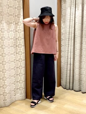 「earth music&ecology（アースミュージックアンドエコロジー）のアイテム（ハット、ブラック系）」を使った、yuuuboooさん（レディース・158cm）の春コーディネート