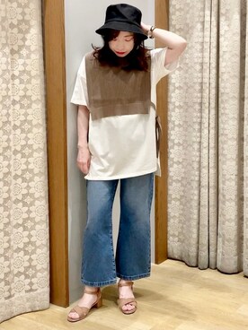 「earth music&ecology（アースミュージックアンドエコロジー）のアイテム（ハット、ブラック系）」を使った、yuuuboooさん（レディース・158cm）の春コーディネート