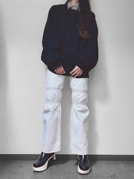 「シャツ×スウェット」｜くぅさん（レディース・164cm）の冬コーディネート