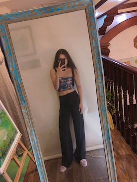 「アイテム（チューブトップ、ブルー系）」を使った、sharyさん（レディース・165cm）の秋コーディネート