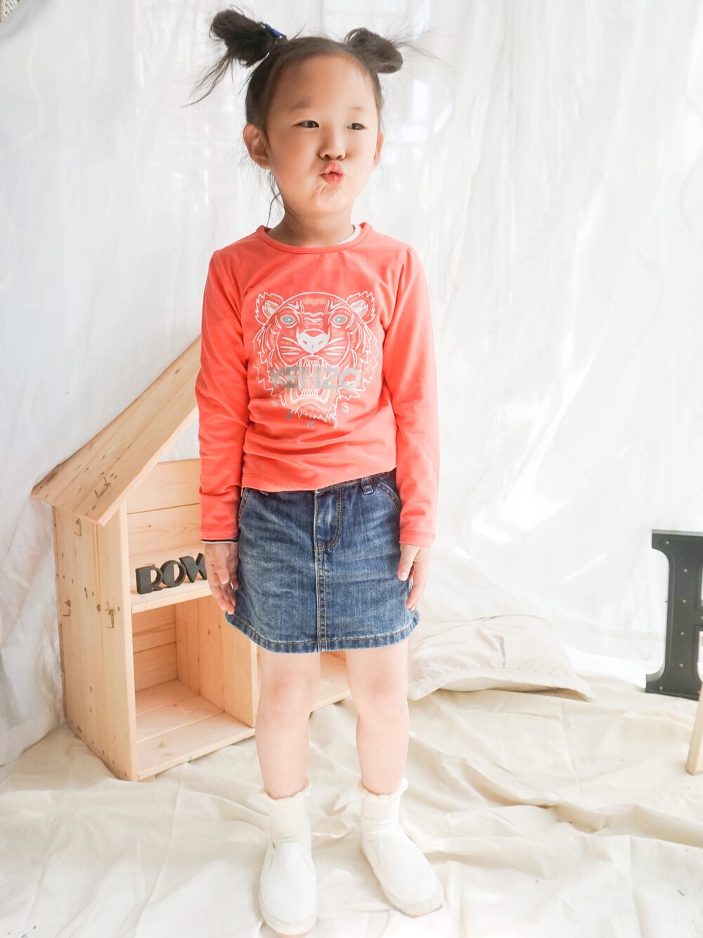 「Handmadeのアイテム（その他、レッド系）」を使った、rowercocoさん（キッズ・100cm）の冬コーディネートの1枚目の写真