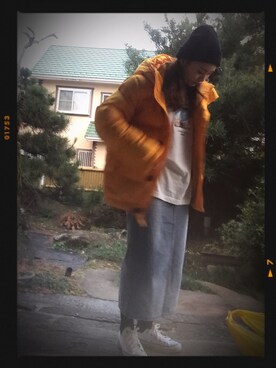 「Abercrombie&Fitch（アバークロンビーアンドフィッチ）のアイテム（ダウンジャケット/コート）」を使った、みのさん（レディース・153cm）の冬コーディネート