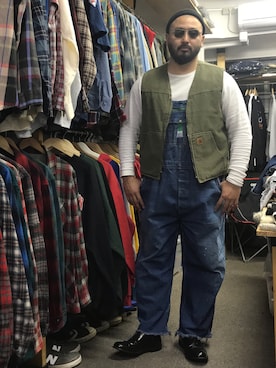 「Carhartt（カーハート）のアイテム（ベスト）」を使った、吉川雄太さん（メンズ・183cm）の冬コーディネート