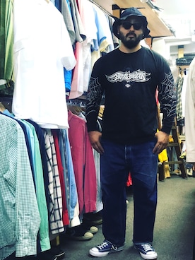 「TCB jeans（ティーシービージーンズ）のアイテム（帽子）」を使った、吉川雄太さん（メンズ・183cm）の夏コーディネート