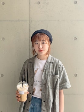 「日系极简」｜「アイテム（ハンチング/ベレー帽）」を使った、rororozzさん（レディース・160cm）の夏コーディネート