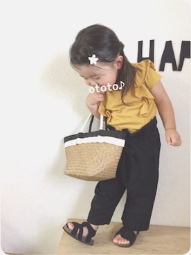 「BEAMS（ビームス）のアイテム（かごバッグ）」を使った、おと♪さん（キッズ・80cm）の夏コーディネート