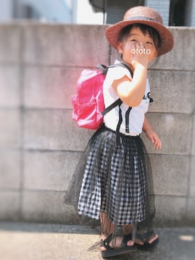 「DONOBAN（ドノバン）のアイテム（ビーチサンダル）」を使った、おと♪さん（キッズ・90cm）の夏コーディネート