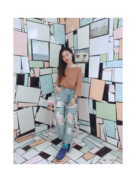 「アイテム（その他トップス、ブラウン系）」を使った、CHIUさん（レディース・156cm）の夏コーディネート