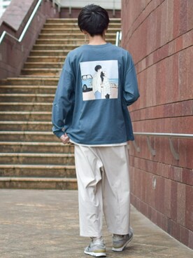 「kutir（クティール）のアソートプリントロンT（Tシャツ/カットソー）」を使った、つぐ吉さん（メンズ・172cm）の秋コーディネート