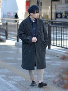 「MONO-MART（モノマート）のオーバーサイズアラン編みクルーネックケーブルニットセーター（ニット/セーター）」を使った、つぐ吉さん（メンズ・172cm）の冬コーディネート