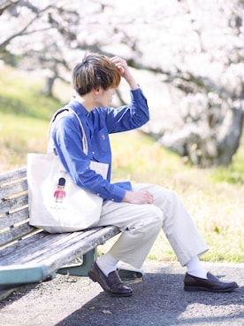 「MinoriTY（マイノリティ）の2タックテーパードワイドパンツ【MinoriTY × WEARISTA Mr.SZK（ミスタースズキ）コラボ】（スラックス）」を使った、つぐ吉さん（メンズ・172cm）の春コーディネート