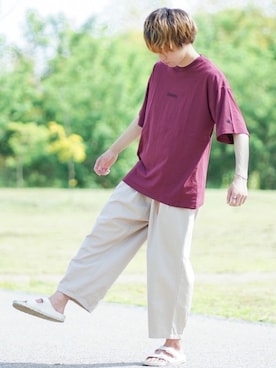 「アイテム（サンダル、ホワイト系）」を使った、つぐ吉さん（メンズ・172cm）の春コーディネート