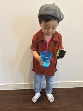 「devirock（デビロック）のオープンカラーシャツ（シャツ/ブラウス）」を使った、tiinさん（キッズ・90cm）の春コーディネート