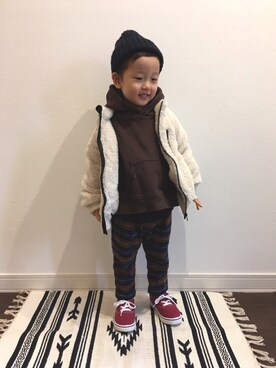 「BRANSHES（ブランシェス）のアイテム（その他アウター）」を使った、tiinさん（キッズ・90cm）の冬コーディネート
