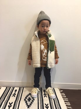 「FREAK'S STORE（フリークスストア）のアイテム（その他アウター）」を使った、tiinさん（キッズ・90cm）の冬コーディネート